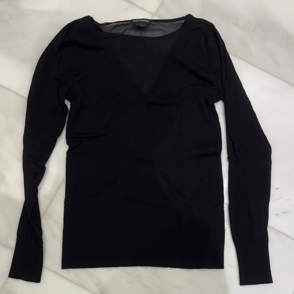 Club Monaco Black V-Neck Blouse